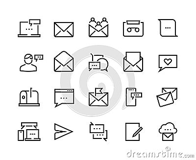 Message line icons. Email and text communication, phone message and online notification. Vector mobile conversation icon Vector Illustration