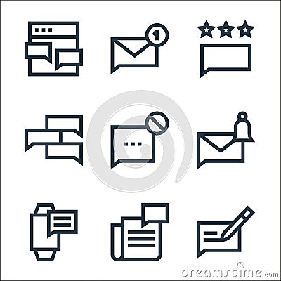 message line icons. linear set. quality vector line set such as new message, newspaper, message, notification, multiple chat, Vector Illustration