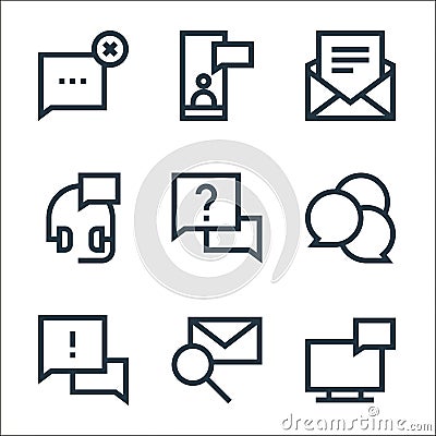 message line icons. linear set. quality vector line set such as message, search, message, conversation, question, customer support Vector Illustration