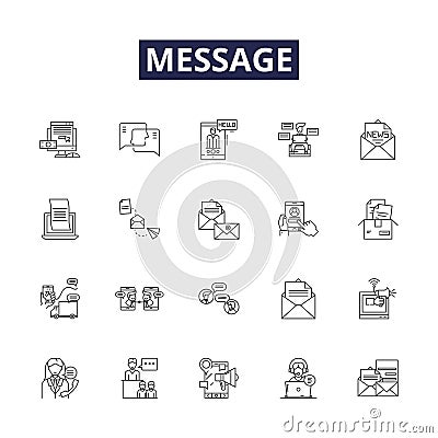 Message line vector icons and signs. Notice, Signal, Communication, Alert, Remark, Text, Comment, Expression outline Vector Illustration