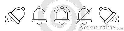 Message notification bell icons set. Notificatiol bells set. Bell line icons set. Incoming inbox icons. Notice reminder alarm Vector Illustration