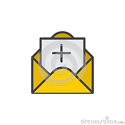 Message with plus filled outline icon, line vector sign, linear colorful pictogram. Vector Illustration