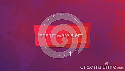 Message ransomware alert on the background of a world map. Vector Illustration