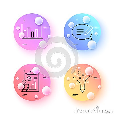 Message, Report and Column chart minimal line icons. For web application, printing. Vector Vector Illustration