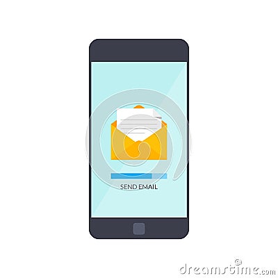 Message send on mobile phone. Email marketing. Vector illustration in flat style isolated on white background. Vector Illustration