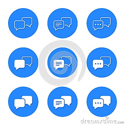 Message, speech bubble icon set collection on blue circle. Chat symbol vector with shadow Vector Illustration