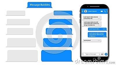 Message speech bubble for text on phone. Mockup sms chat, conversation for mobile. Smartphone chatting with text box. Chat bubble Cartoon Illustration
