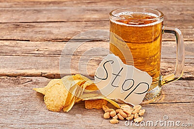 Message stop, beer, potato chips. Stock Photo