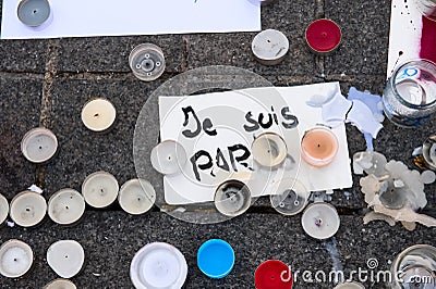 Messages, candles and flowers in memorial for the victims Editorial Stock Photo