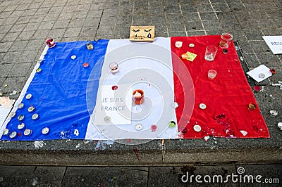 Messages, candles and flowers in memorial for the victims Editorial Stock Photo