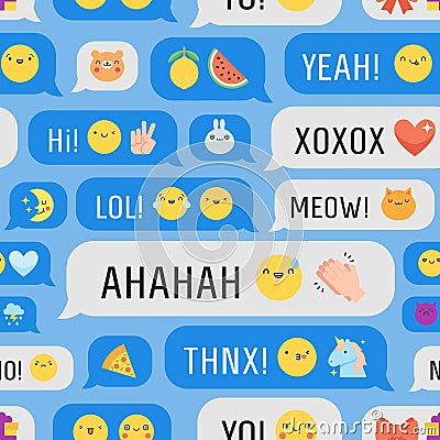 Messages with cute emoji seamless vector pattern. Vector Illustration