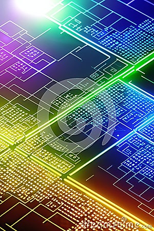 Messages, links, and signals shine in this abstract cyberspace of computations Stock Photo