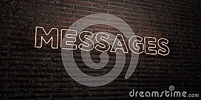 MESSAGES -Realistic Neon Sign on Brick Wall background - 3D rendered royalty free stock image Stock Photo