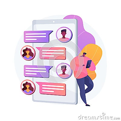 Messaging application abstract concept vector illustration. Texting desktop application, mobile phone chat app, messaging mobile s Vector Illustration