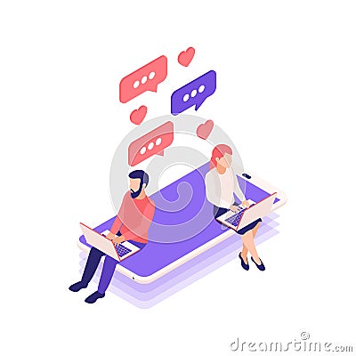 Messaging Lovers Isometric Composition Vector Illustration