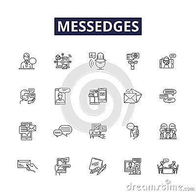 Messedges line vector icons and signs. Messing, Messed, Texting, Texts, Text, Miscommunication, Misunderstand Vector Illustration