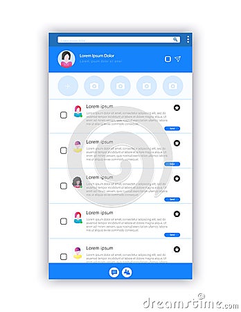 Messenger Application web page design template, modern user interface and content mockup Vector Illustration