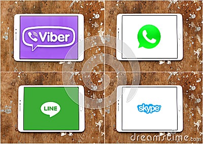 Messenger applications viber , whatsapp , line , skype Editorial Stock Photo