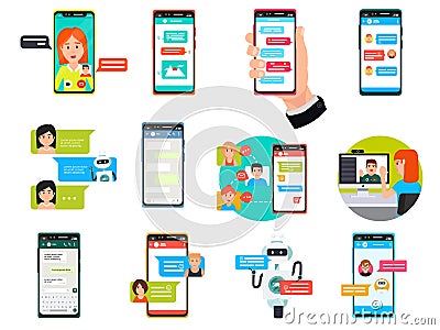 Messenger chatting on smartphone Vector Illustration