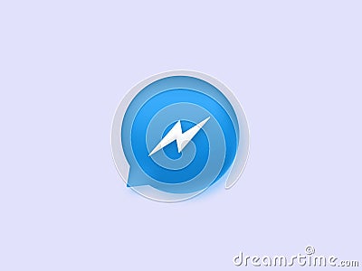 Messenger icon. Blue speech button with white lightning bolt social dialogues in web chat. Vector Illustration