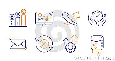 Messenger mail, Intersection arrows and Analytics graph icons set. Seo gear, Timer and Reject refresh signs. Vector Vector Illustration