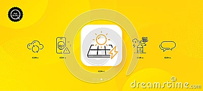 Messenger, Solar panels and Cloud sync minimal line icons. For web application, printing. Vector Vector Illustration