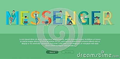 Messenger Word with People Writing Messages. Vector Illustration