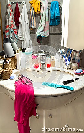 Messy bathroom Stock Photo