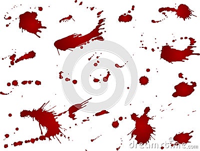 Messy blood blot collection, red drops on white background. Vector illustration, maniac style, isolated. Big splashes Vector Illustration