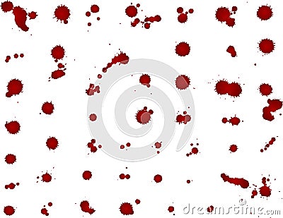 Messy blood blot collection, red drops on white background. Vector illustration, maniac style, isolated Vector Illustration