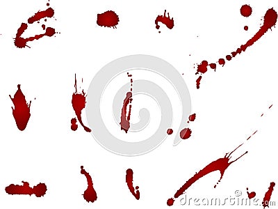 Messy blood blot collection, red drops on white background. Vector illustration, maniac style, isolated Vector Illustration