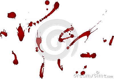 Messy blood blot, red drops on white background. Vector illustration, maniac style. Big splashes Vector Illustration