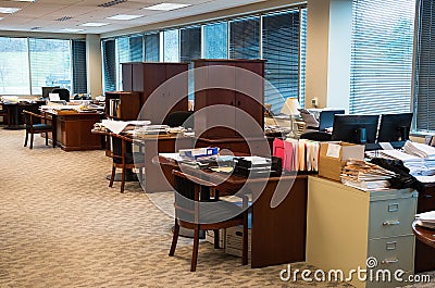 Messy Business Office, Workplace, Cubicles Stock Photo