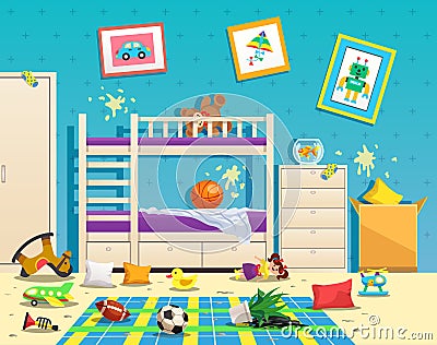 Messy Children Room Interior Vector Illustration