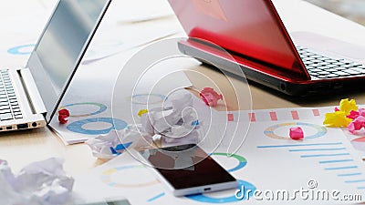 Messy cluttered office workplace busy lifestyle Stock Photo