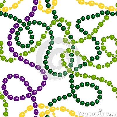 Messy colorful tangled bead necklaces mardi gras colors, seamless pattern, vector Vector Illustration