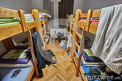 Messy dormitory room Stock Photo