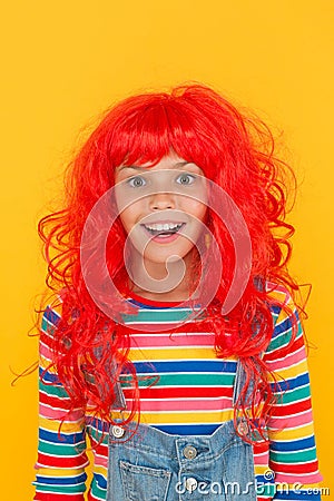 Messy hairstyle. Kid cheerful smiling happy redhead girl. I am ginger and proud of it. Redhead stereotypes. Redheads are Stock Photo