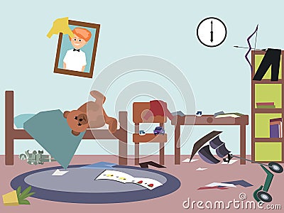 Messy kids room funny vector cartoon Vector Illustration