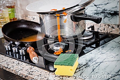 Messy kitchen work top Stock Photo