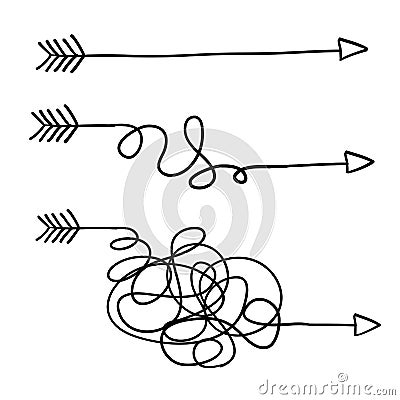 Messy line like hard from easy way concept of true and false path or straight and winding road or mind idea doodle style Vector Illustration