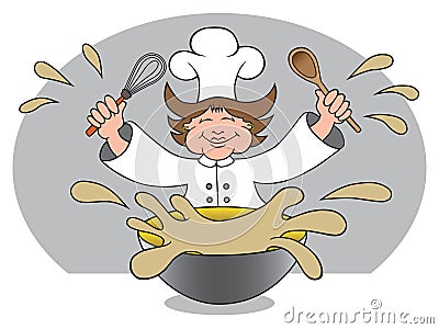 Messy Mom Chef Vector Illustration