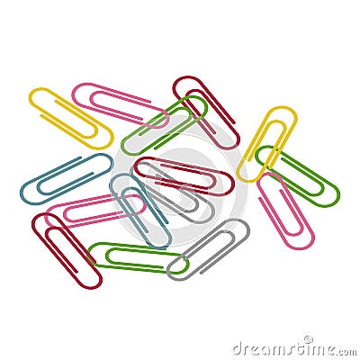 Messy scattered colorful paperclips. Vector Illustration