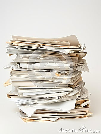 messy stack of white papers on a plain white background Cartoon Illustration