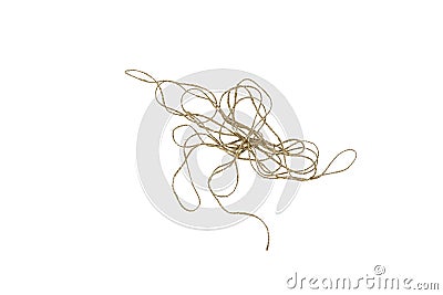 Messy tangled linen string on white background. Stock Photo