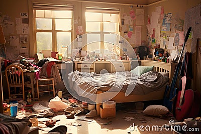 Messy teenager bedroom - AI Generated Stock Photo