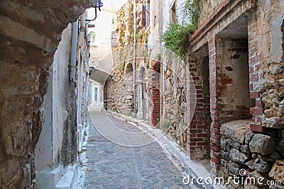 Mesta Village street view in Chios Island Stock Photo