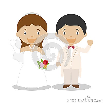 Mestizo newlywed couple in cartoon style Vector illustration Vector Illustration
