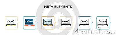 Meta elements vector icon in 6 different modern styles. Black, two colored meta elements icons designed in filled, outline, line Vector Illustration