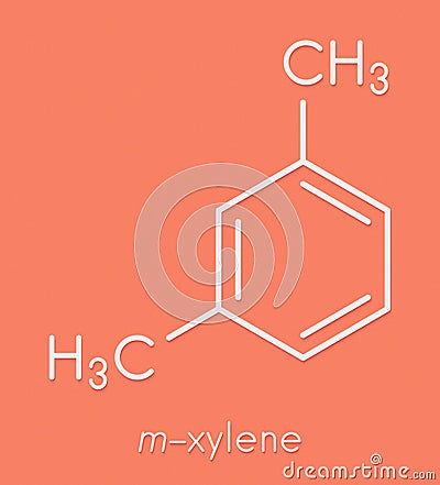 Meta-xylene m-xylene aromatic hydrocarbon molecule. Skeletal formula. Stock Photo